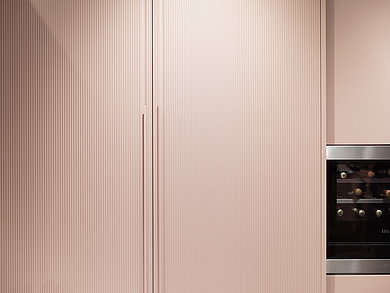 Design trend for kitchens: pastel shades and textured surfaces, seen at Arrex. Photo: Hettich 